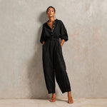Womens Blended Casual Long-sleeve Jumpsuit