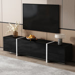 TV Cabinet, Black High-gloss Cabinet And White Contrasting Table Legs, With Simple Cabinet Doors And Drawers.