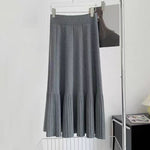 Vintage Womens Thickened High-waisted Slimming Pleated Elegant Midi Skirt