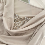 Women's Champagne Gold Sequin Two-Piece Evening Gown Set Ruched Top Mermaid Skirt Formal Party Dress