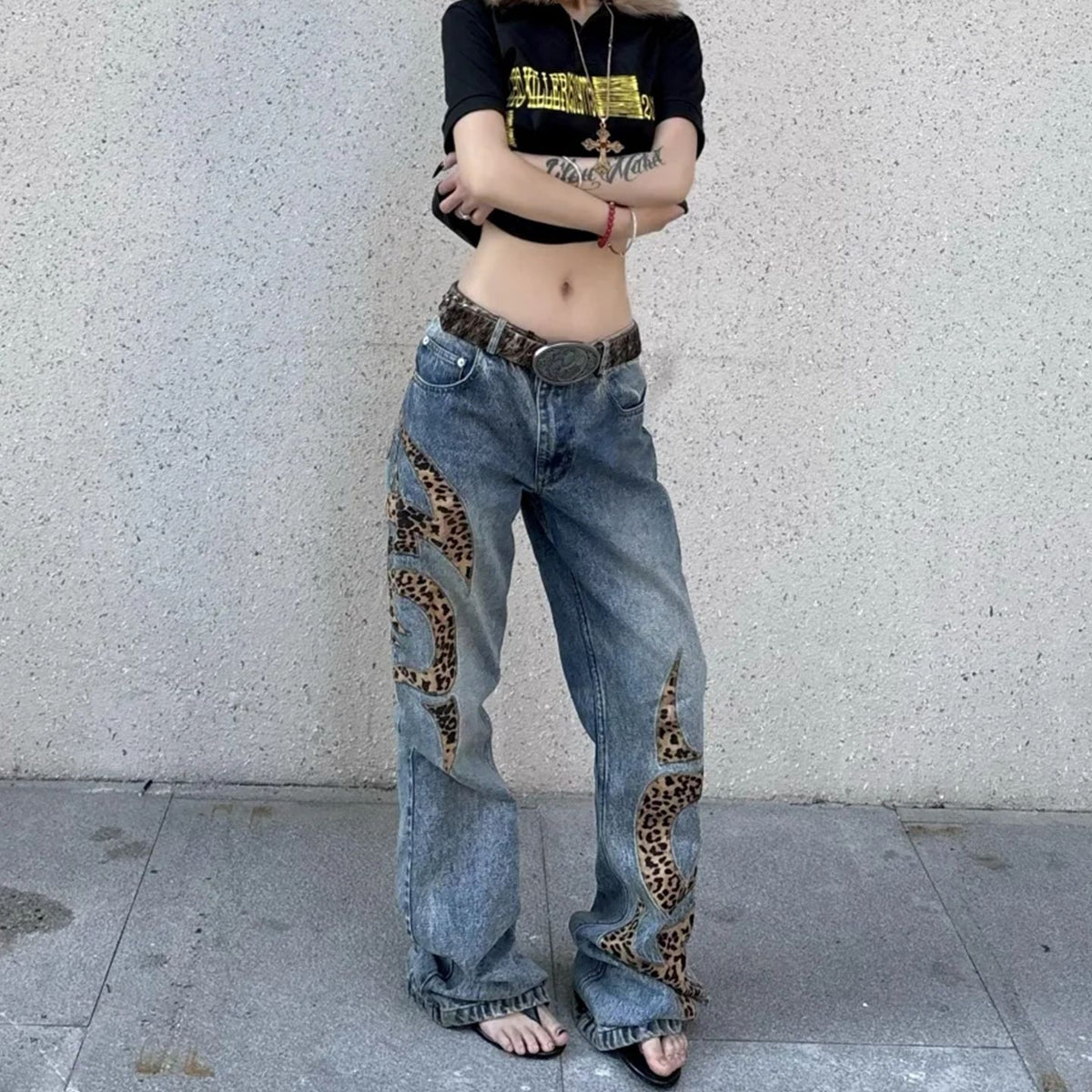 Men's Leopard-Print Totem Flared Jeans