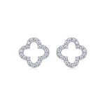 S925 Sterling Silver Open Clover Stud Earrings, D-VVS1 Moissanite Pave Outline, Platinum Plated 1.6g Women's Jewelry Gift Box