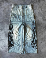 Retro Hip-Hop Fashion Patterned Print Denim Jeans