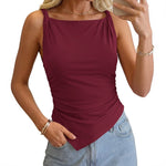 New Womens Fashionable Square-neck Sleeveless Tank Top With An Asymmetrical Hem