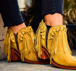 Fashionable Tasseled Pointed-Toe Chunky-Heel Plus-Size Womens Ankle Boots