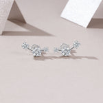 S925 Sterling Silver Three-Stone Curved Stud Earrings, 0.5ct D-VVS1 Moissanite, Platinum Plated 2.1g With GRA Certificate Gift Box