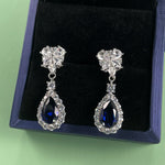 S925 Sterling Silver Teardrop Dangle Earrings, 7x11mm Lab-Grown Ruby Sapphire Emerald, Platinum Plated 4.5g Women's Jewelry Gift Box