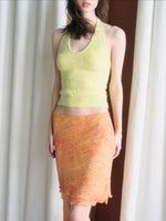 Orange-printed Low-rise Skirt For Summer