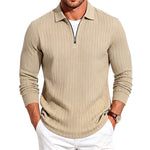 Mens Long-Sleeve Zip-Up Stand-Collar Polo Shirt