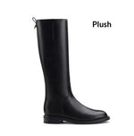 Knee-high Fleece-lined Round-toe Low-heeled With Side Zippers Womens High-rise Riding Boots