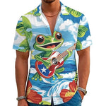 Lapel Top With Digital-print Abstract-style Shirt