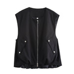Summer New Arrival Fashionable Casual Cropped Pleated Sleeveless Crew-neck Vest