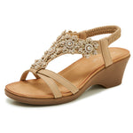 Rhinestone Flower Wedge Sandals