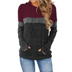 Casual Color-block Patchwork Hooded Sweatshirt With Pockets