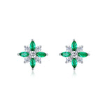 S925 Sterling Silver Lab-Grown Emerald Flower Stud Earrings, 4x2mm Marquise Cluster, Platinum Plated 1.4g, Women's Jewelry Gift Box