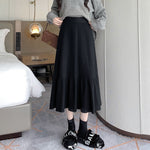 Vintage Womens Thickened High-waisted Slimming Pleated Elegant Midi Skirt