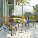 3 Pieces Rattan Furniture Set With Cushioned Chair Table