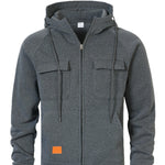 Mens Loose-Fit Hoodie With Multiple Pockets And A Stand-Up Collar