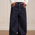 Retro Double-waist Jeans With Buttons Flared Legs Versatile Style