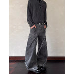 Washed Distressed Patchwork Loose Wide-Leg Pants For Men