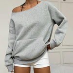 Fashionable Pullover Crew-Neck Off-Shoulder Sweatshirt For Women