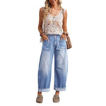 Womens Retro Loose-fit Straight-leg Denim Jeans