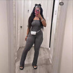 Womens Fashion Solid-color Ribbed-pocket Bodycon Jumpsuit