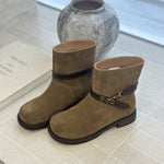 Womens Retro Chunky-Heel Biker Ankle Boots