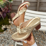 New Casual Floral High-heeled Flip-flops