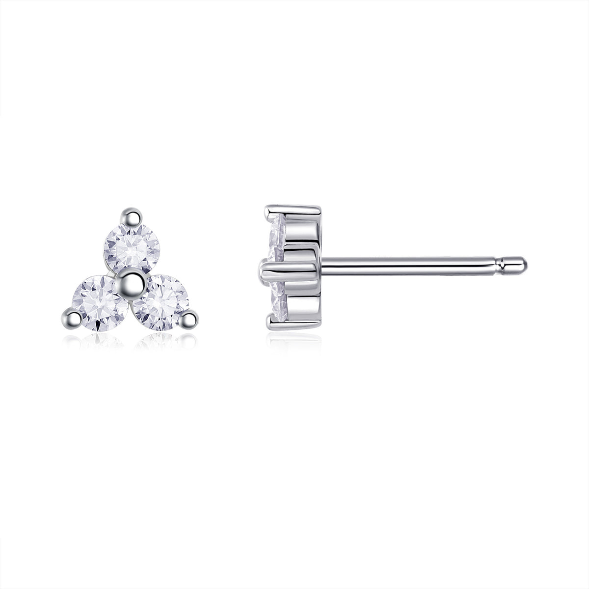 S925 Sterling Silver Trinity Stud Earrings, 0.6ct D-VVS1 Moissanite, Platinum Plated 1.2g Women's Minimalist Jewelry Gift Box