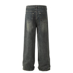 Mens High-Street Washed Distressed Loose Straight-Leg Pants
