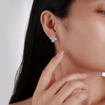 S925 Sterling Silver Full Pave Clover Stud Earrings, D-VVS1 Moissanite, Platinum Plated 2.5g Elegant Women's Jewelry Gift Set