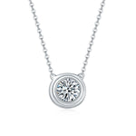 S925 Sterling Silver 1ct Moissanite Necklace, Minimalist Bezel Setting Pendant, Platinum Plated 38.5&42m Chain, Women's Jewelry Gift Box With GRA Certificate