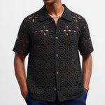 Mens Summer Hollow-Out Crochet Short-Sleeve Shirt