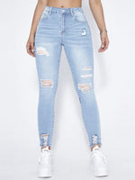 Ripped Slim-Fit Stretch Womens Jeans