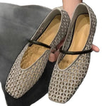 Retro Woven Roman Style Small Square-Toe Low-Top Womens Pumps