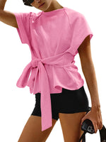 Womens Loose Round-Neck Lace-Up Bow-Knot Sweatshirt
