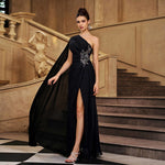 One-Shoulder Evening Gown With Beaded Embellishment