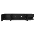 TV Cabinet, Black High-gloss Cabinet And White Contrasting Table Legs, With Simple Cabinet Doors And Drawers.