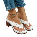 New Casual Floral High-heeled Flip-flops