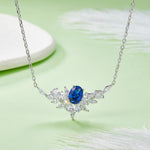 S925 Sterling Silver Lab-Grown Ruby Sapphire Necklace, 8x6mm Oval With Marquise Cluster, Platinum Plated 40&45cm Chain, 5g, Gift Box