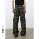 Mens Retro Camo Cargo Denim Jeans With Big Pockets