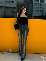 Low Waisted Elastic Slim Fit Floor Hugging Jeans