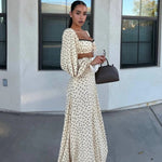 Polka-dot Midriff-baring Sexy Long-sleeve Chic Silky-soft Loose Casual Maxi Dress