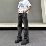 New American-style Retro High-street Black Tie-dye Straight-leg Jeans