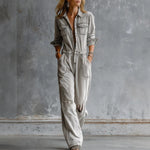Casual Light-gray Distressed Ripped Denim Jumpsuit