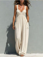 Womens Solid-color Strapless Sleeveless Jumpsuit