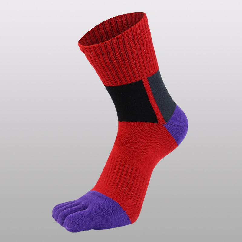 Sports mid-tube five-finger socks-red-cotton-1 pair