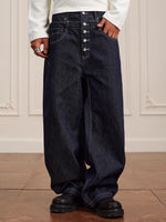 Retro Double-waist Jeans With Buttons Flared Legs Versatile Style