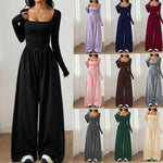 Long-sleeve Square-neck Casual Wide-leg Jumpsuit